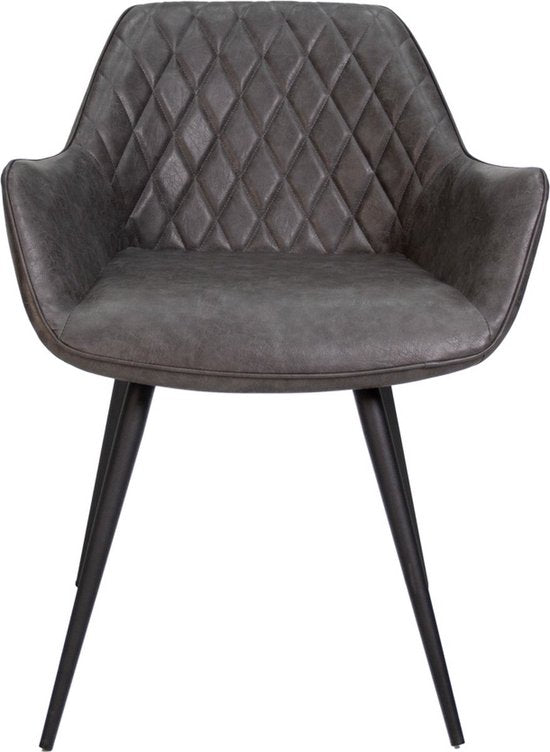 Eetkamerstoel - Antraciet - Kunstleer - Met metalen poten - Zithoogte 49cm - Set van 1