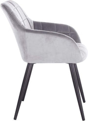 Happyment Stoel Serverino - Eetkamerstoel - Grijs Velvet - Zwarte Metalen poten - set van 1 - Zithoogte 47cm - deluxe