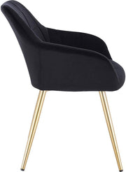 Happyment Stoel Ziva - Eetkamerstoel - Zwart Velvet - Gouden Metalen poten - set van 1 - Zithoogte 47cm - deluxe