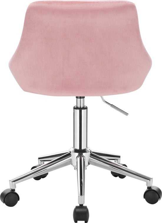 Bureaustoel deluxe - Voor volwassenen - Roze - Op wielen - Ergonomische bureaustoel - Velvet - In hoogte verstelbaar