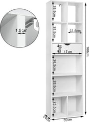 Happyment Open Boekenkast Gerry - 9 Vakken - 1 Lade - Wit - Boekenkast - Boekenrek - Woonkamer, slaapkamer en kinderkamer - Hout - 50 x 24 x 168cm