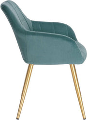 Eetkamerstoel - Turquoise - Velvet - Gouden poten - Zithoogte 47cm - Set van 1