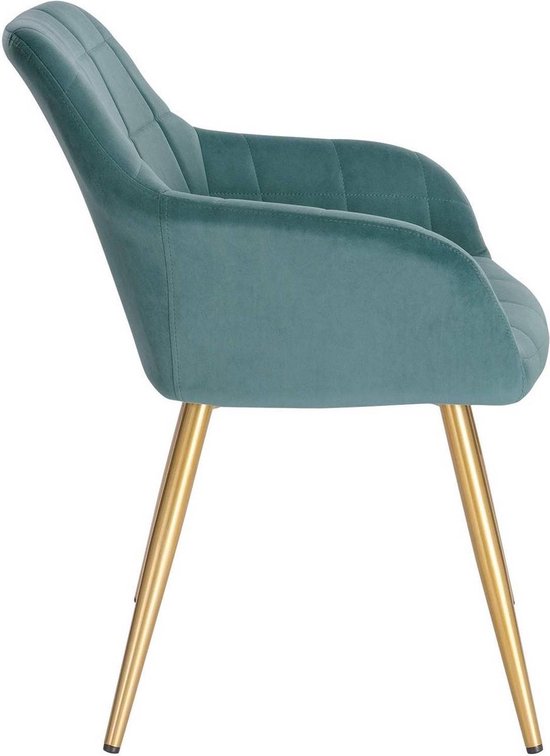 Eetkamerstoel - Turquoise - Velvet - Gouden poten - Zithoogte 47cm - Set van 1
