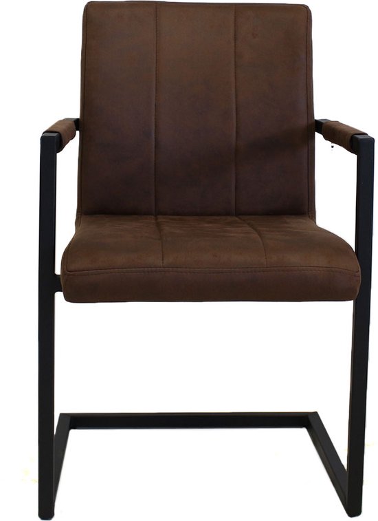 Happyment Eetkamerstoel Farlo - Bruin microvezel - Metalen poten - set van 1 - Zithoogte 46cm