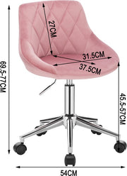 Bureaustoel deluxe - Voor volwassenen - Roze - Op wielen - Ergonomische bureaustoel - Velvet - In hoogte verstelbaar