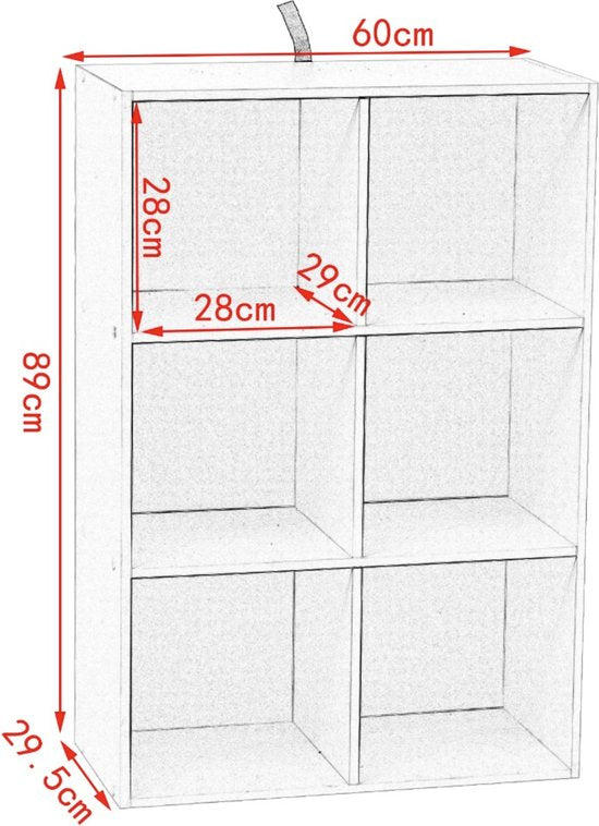 Happyment Boekenkast Deluxe - 6 vakken - Wit - 60x29.5x89cm - Boekenplank - Woonkamer, slaapkamer en kinderkamer - Hout - MDF