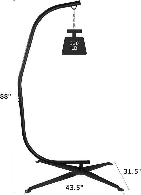 Metalen Hangstoel Hangmat C-Standaard - Egg hangstoel Chair - Schommel - 150kg Capaciteit - Schommelstandaard voor Buiten, Terras, Balkon & Veranda - 360° Rotatie