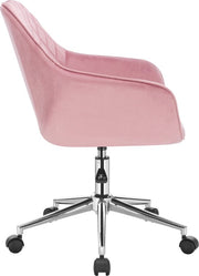 Happyment Werkkruk Paulo - Roze - Voor volwassenen - Op wieltjes - Velvet - Ergonomische bureaustoel - In hoogte verstelbaar - Met armleuning