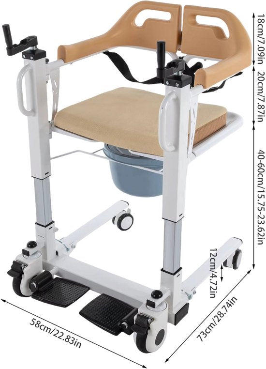 Toiletstoel met Wielen - Zitting met leuning - Transfer hulpmiddel - Sta-op hulpmiddel - Voor Badkamer en Thuiszorg - Hoogte Verstelbaar 40-60 cm, Max. 100 kg - Ivoor