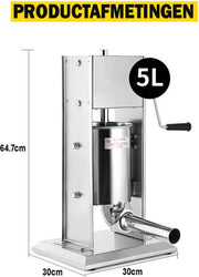 Worstenvuller deluxe - 5L - Worstmaker - Worstmachine - RVS