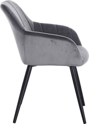 Happyment Stoel Verino - Eetkamerstoel - Donkergrijs Velvet - Zwarte Metalen poten - set van 1 - Zithoogte 47cm - deluxe