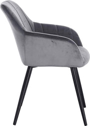 Eetkamerstoel - Donkergrijs Velvet - Met zwarte poten - Zithoogte 47cm - Set van 1