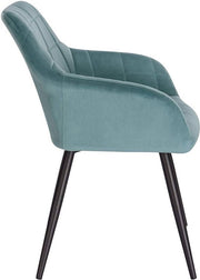 Happyment Stoel Turijn - Eetkamerstoel - Turquoise Velvet - Zwarte Metalen poten - set van 1 - Zithoogte 47cm - deluxe