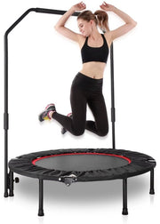 Opvouwbare Mini Fitness Trampoline - Mini trampoline - Sport trampoline - Voor Indoor Workout & Oefening - Met Verstelbare Handgreep & Rebounder Functie - 101 cm, Max 150 kg Belastbaar - Zwart & Rood