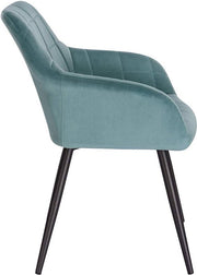Bolt Edge Eetkamerstoel - Turquoise Velvet - Zwarte Metalen Poten - Set van 1