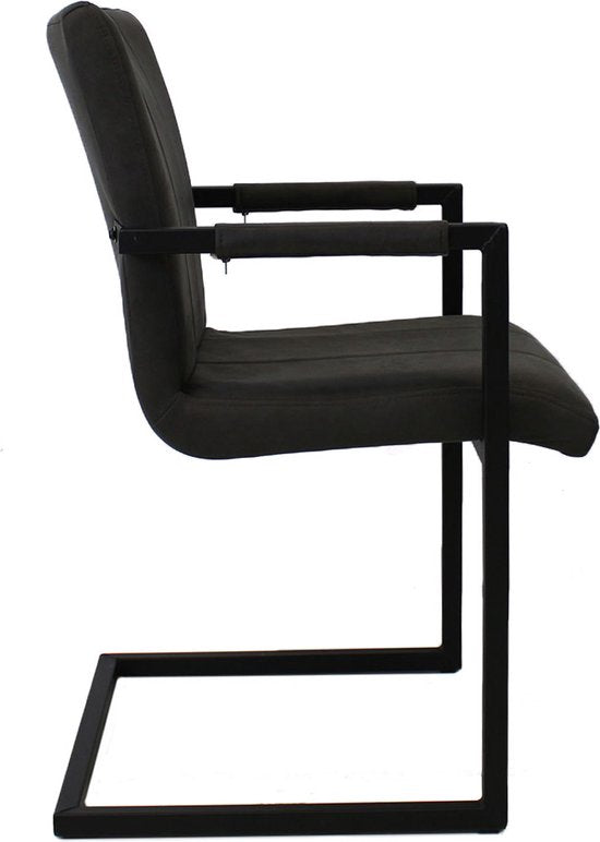 Happyment Eetkamerstoel Levino - Zwart microvezel - Metalen poten - set van 1 - Zithoogte 46cm - deluxe