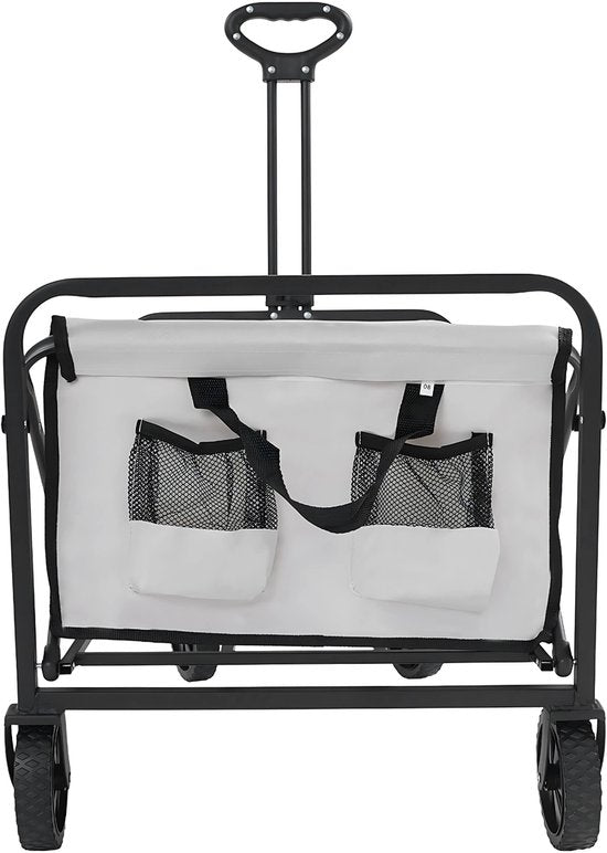 Bolderkar - Handkar Opvouwbaar - Boodschappenkar - Trolley - Voor Transport & Boodschappen - Verstelbare Handgreep, Zijvakken - Wit