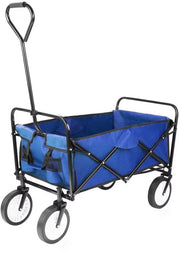 Bolderkar - Blauw - Strandwagen - Opvouwbaar tuinwagen - Met duwstang - Voor buitengebruik - 115 kg capaciteit - All terrain