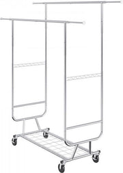 Rolbaar Kledingrek - Kapstok Zilver - Verstelbaar - 2 Stangen - 136kg Draagvermogen