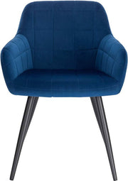 Happyment Stoel Teddo - Eetkamerstoel - Blauw Velvet - Zwarte Metalen poten - set van 1 - Zithoogte 47cm - deluxe