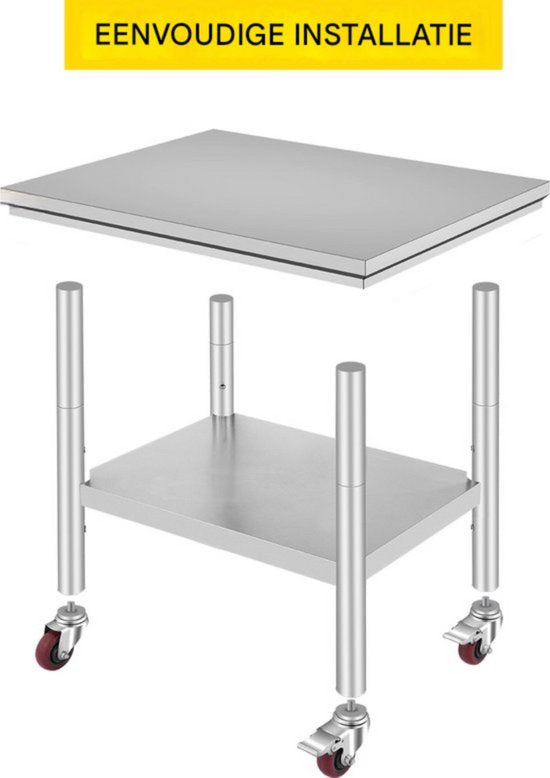 Keukentafel - RVS Werktafel Deluxe - Werkbank - Met 4 Wielen - 30x24 Inch - Voor Voorbereiding