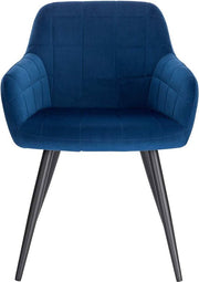 Eetkamerstoel - Blauw Velvet - Zwart metalen poten - Zithoogte 47cm - Set van 1