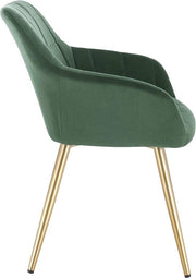 Happyment Stoel Jero - Eetkamerstoel - Donkergroen Velvet - Gouden Metalen poten - set van 1 - Zithoogte 47cm - deluxe