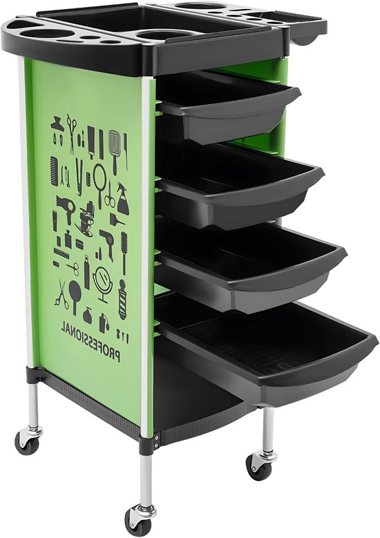 Kappers trolley Vera - Met wielen - Groen - Voor salons, spa’s en stylisten - Werkwagen