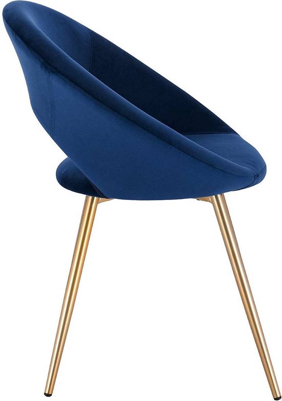 Luxe Velvet Stoel - Blauw - Eetkamerstoel - Met armleuning - Vergaderstoel - Gouden Metalen poten - Set van 1 - Zithoogte 47cm