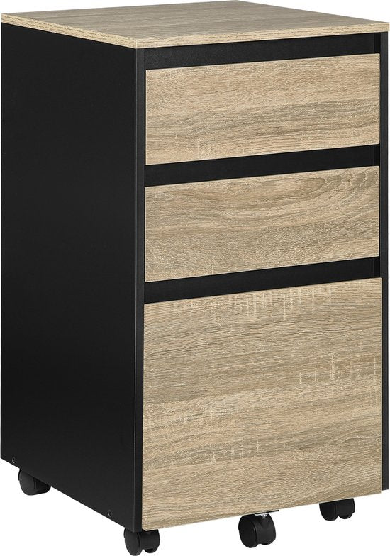 Happyment Luxe archiefkast Lerick - Dossierkast Hout - Bureaukast - Ladeblok bureau - Lichtbruin - 40x70x40 cm (B x H x D)