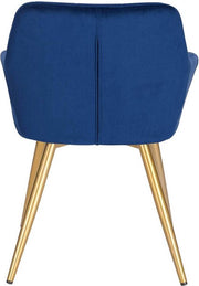 Stoel - Blauw Velvet - Gouden Poten - Eetkamerstoel - Zithoogte 47cm