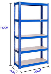 Garage Rekken - 5-Tier Metalen Opslagplanken 180x90x40 cm - Industrieel Zware Lasten - Voor Schuur, Werkplaats & Opbergruimte