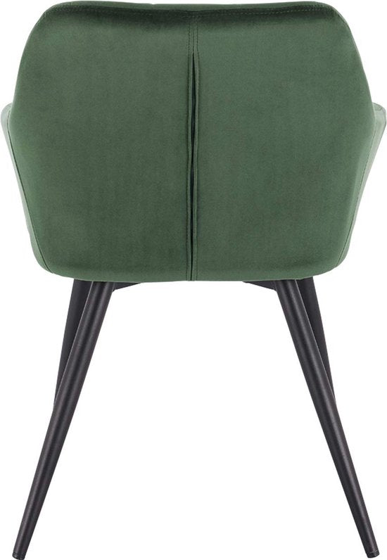 Happyment Stoel Nero - Eetkamerstoel - Donkergroen Velvet - Zwarte Metalen poten - set van 1 - Zithoogte 47cm - deluxe