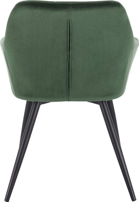 Stoel - Groen Velvet - Zwarte metalen poten - Set van 1 - Zithoogte 47cm - Luxe