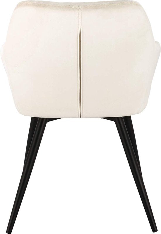 Happyment Stoel Servio - Eetkamerstoel - Creme Velvet - Zwarte Metalen poten - set van 1 - Zithoogte 47cm - deluxe