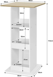 Bartafel - Wit/Eiken - Vierkant - Hout/Metaal - 60x60x112cm