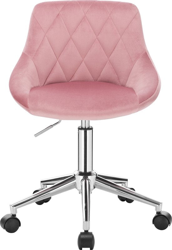 Bureaustoel deluxe - Voor volwassenen - Roze - Op wielen - Ergonomische bureaustoel - Velvet - In hoogte verstelbaar