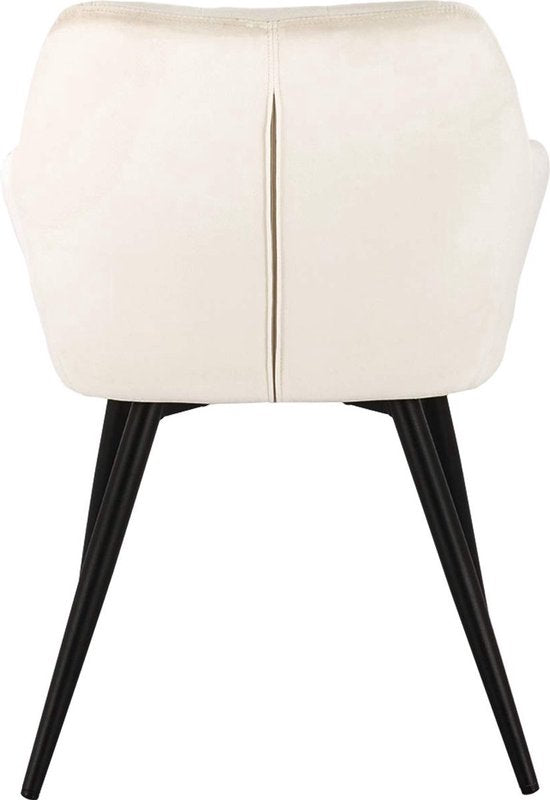 Eetkamerstoel - Creme Velvet - Met zwarte poten - Zithoogte 47cm - Set van 1