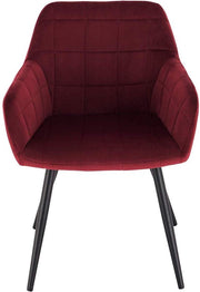 Happyment Stoel Ameri - Eetkamerstoel - Donkerrood Velvet - Zwarte Metalen poten - set van 1 - Zithoogte 47cm - deluxe