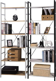 Happyment Boekenkast Larry - Industrieel - 6 Lagen - Wit/Oak - Boekenrek - Woonkamer, slaapkamer en kinderkamer - Hout/Metaal - 60x28x180cm