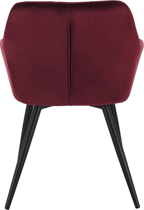 Happyment Stoel Ameri - Eetkamerstoel - Donkerrood Velvet - Zwarte Metalen poten - set van 1 - Zithoogte 47cm - deluxe