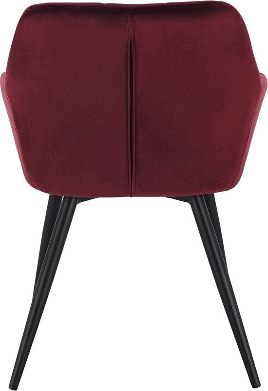 Eetkamerstoel - Donkerrood - Velvet - Zwarte poten - Zithoogte 47cm - Set van 1