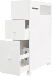 Badkamerkast - Opbergkast - Badkamermeubel - Voor smalle badkamers - Op wieltjes - Wit - 53*22,5*75 cm