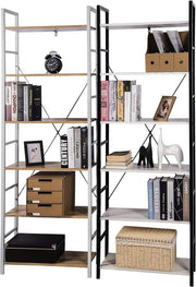 Boekenkast Zerry - Industrieel - 6 Lagen - Wit/Zwart - Boekenrek - Woonkamer, slaapkamer en kinderkamer - Hout/Metaal - 60x28x180cm