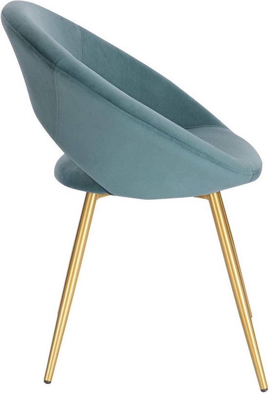 Luxe Velvet Eetkamerstoel - Turquoise - Met armleuning - Vergaderstoel - Gouden metalen poten - Set van 1 - Zithoogte 47cm