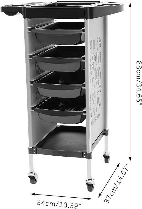 Kappers trolley Vera - Met wielen - Wit - Voor salons, spa’s en stylisten - Werkwagen