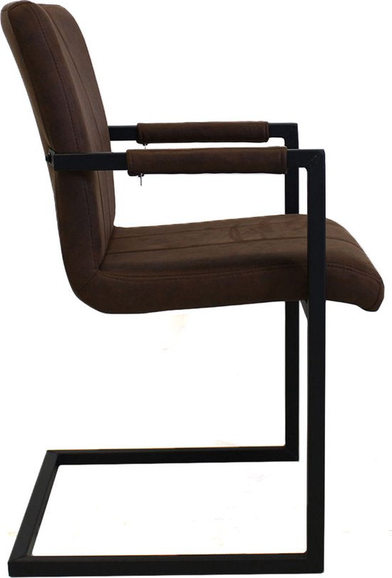 Happyment Eetkamerstoel Farlo - Bruin microvezel - Metalen poten - set van 1 - Zithoogte 46cm