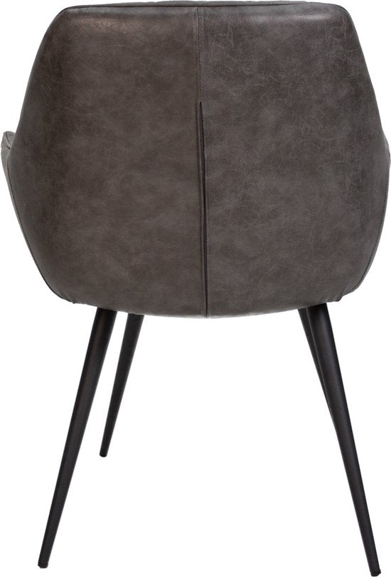 Happyment Eetkamerstoel Gerio - Antraciet - Stoel - Kunstleer - Metalen poten - Set van 1 - Zithoogte 49cm