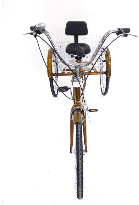 Driewieler voor volwassenen - 6 versnellingen - Fiets voor senioren - 24 Inch - Met mand - Voorrem - Goud
