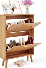Schoenenkast met klep - 2 kleppen - Schoenenbank - Houtkleur - Kantelsysteem - Schoenenbak - 36KG